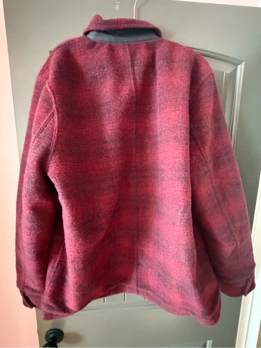 J.CREW Men's XL Burgundy Plaid Shacket Jacket Button Front Lined Pockets